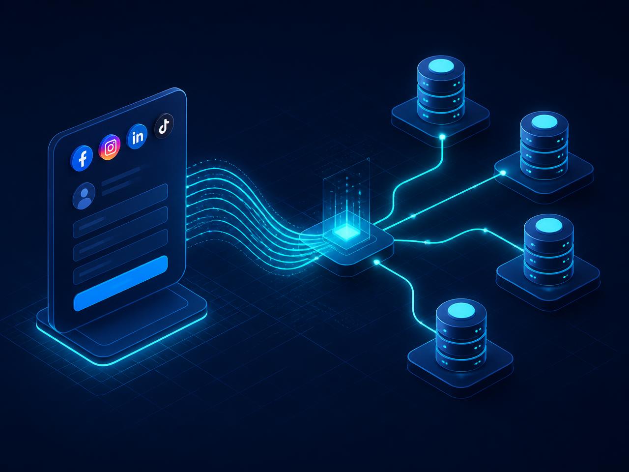 Facebook Lead Ads flowing through an automation hub into CRM databases
